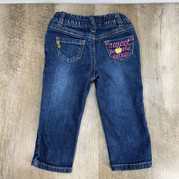 Vintage Apple Bottoms Jeans Baby Girls 3-6M Denim Blue Spell Out Logo Y2K 90s - Picture 2 of 10